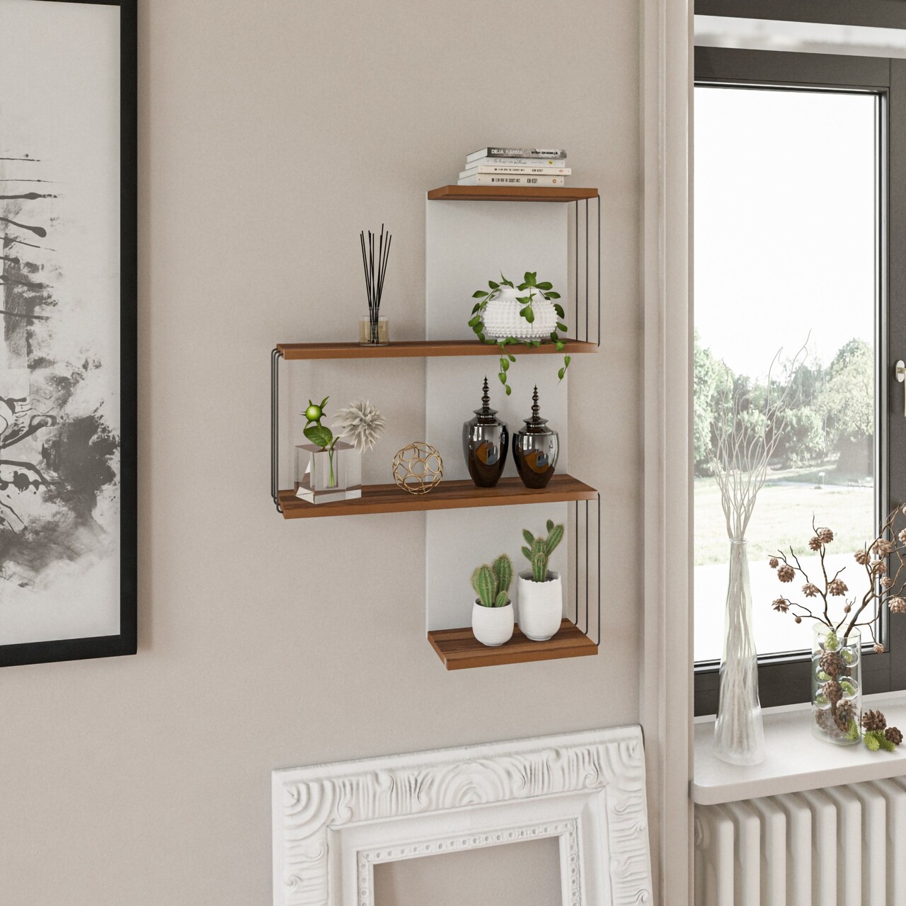 Raft de perete, Hanah Home, Cambel, 64x96x19 cm, Maro - imagine 4